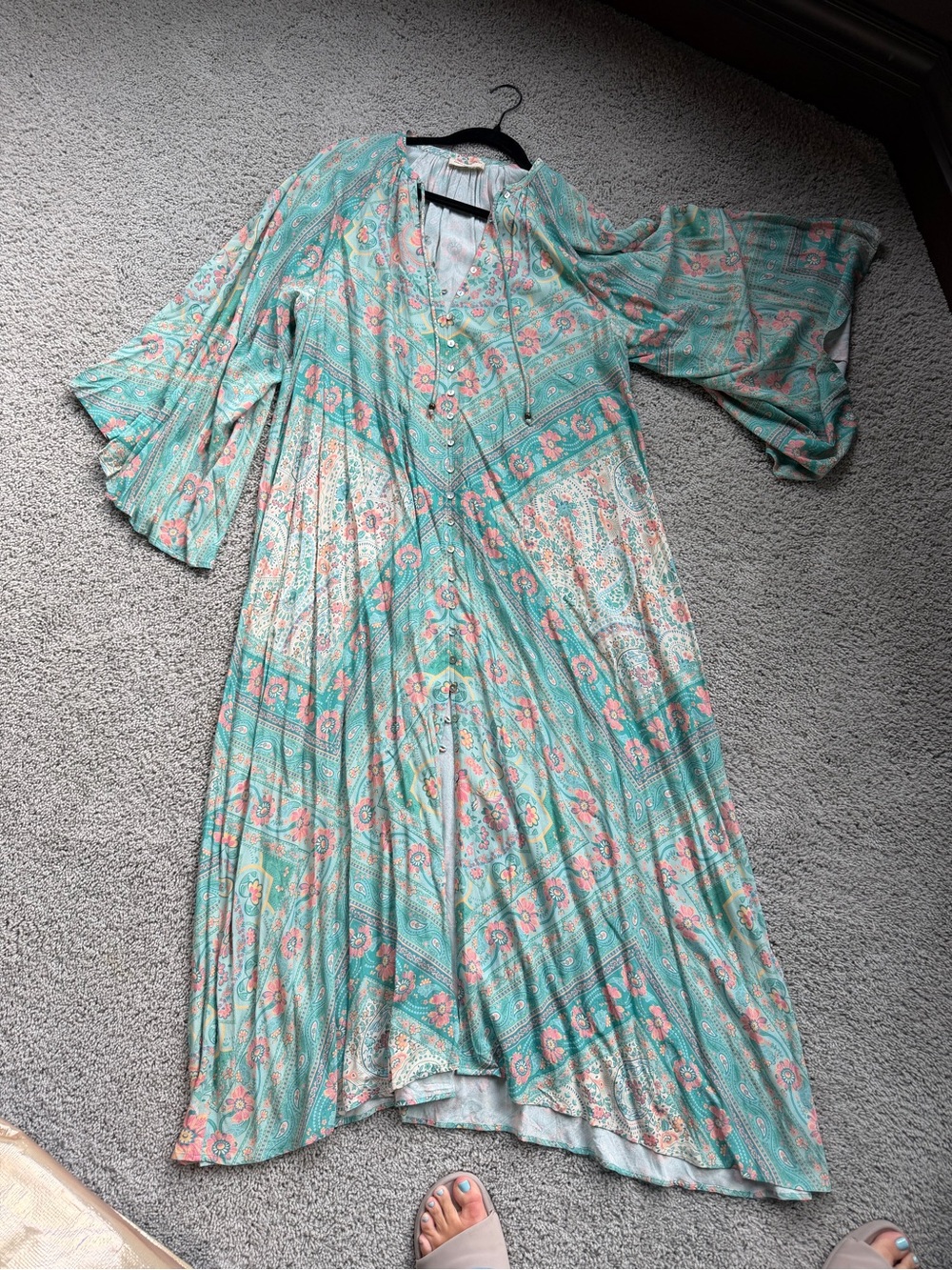 Spell Maxi Dress in Mint Green with Pink Accents